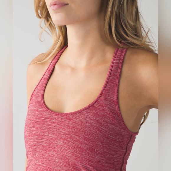 Lululemon Cool Racerback Heathered Cranberry Tank Approx 2 12" PTP - Picture 4 of 7